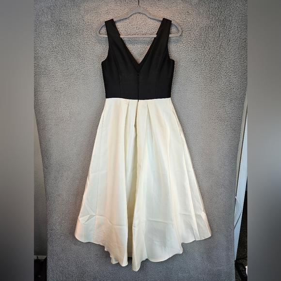 Alfred Sung Dress Womens Sz 10 Black & Ivory Satin Hi-lo Hem Pockets Formal - Picture 7 of 12